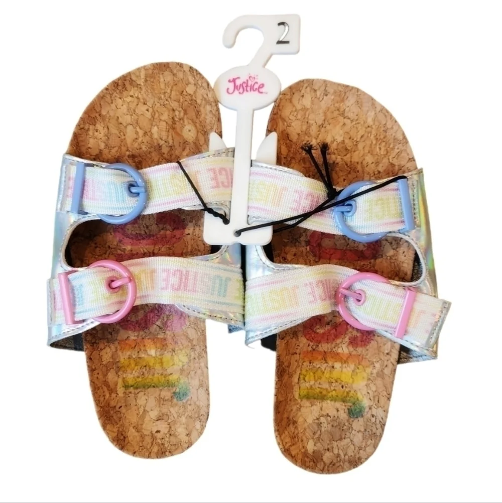 Justice children slides sandals size 2Y nwt